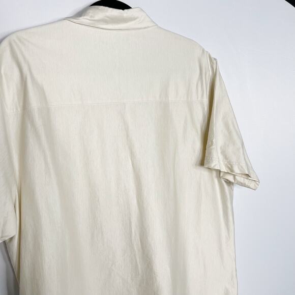 Club Monaco Mens XLarge XL Cream Short Sleeve Button Front Shirt Cotton Collared - Picture 5 of 8
